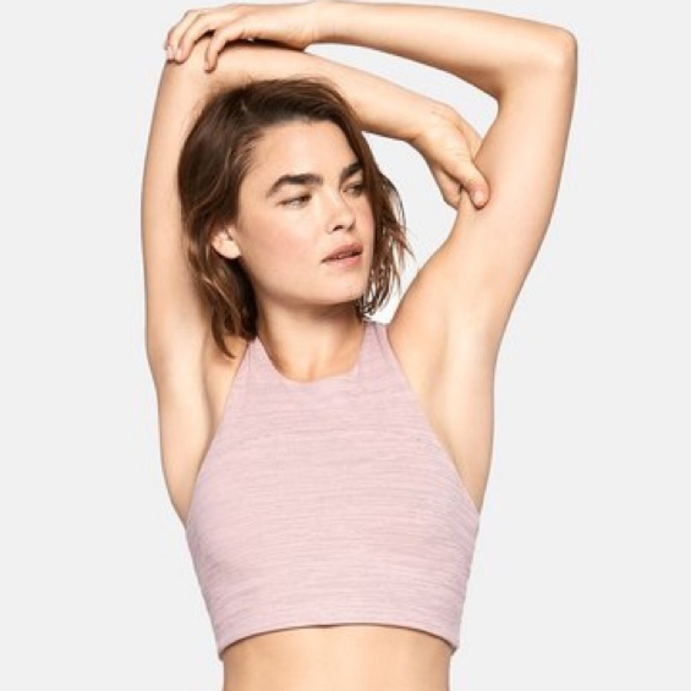 Outdoor Voices light pink sports bra racerback longline high neck small